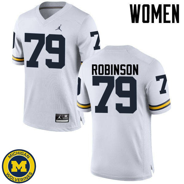 Women Michigan Wolverines #79 Greg Robinson White Alumni Jersey